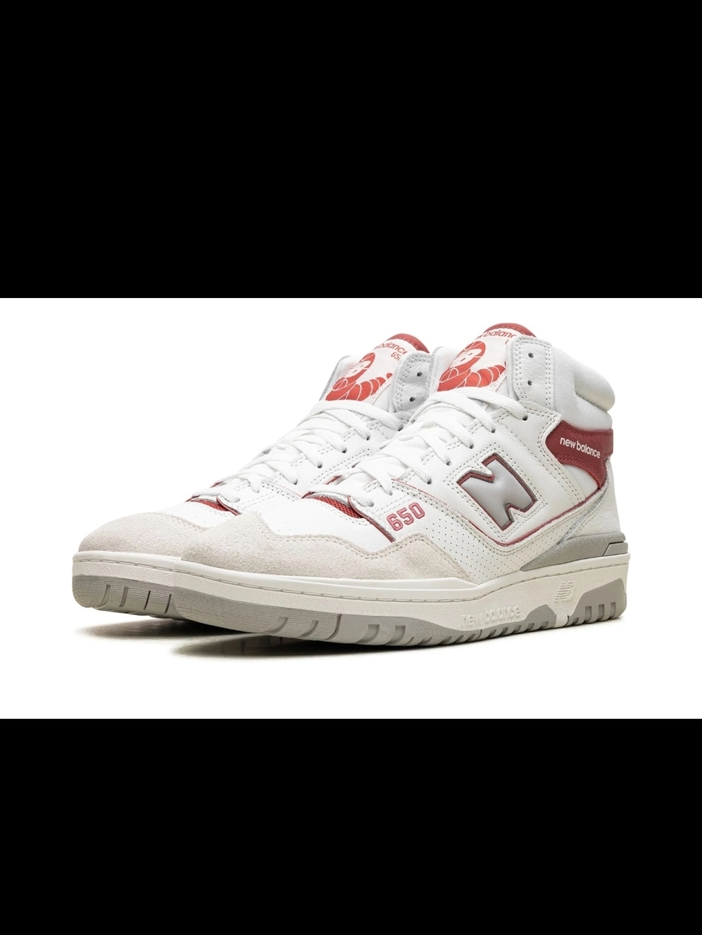 New Balance 650 High-Top Sneakers in White and Red